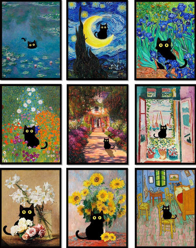 WUDWL 9 Pack Paint by Numbers Kit for Adults Kids, Adults Paint by Numbers Kits, Number Artist Monet Art Water Lily Cat DIY Acrylic Oil Painting Number Kits for Home Wall Decor Gifts 9.45x11.8inch