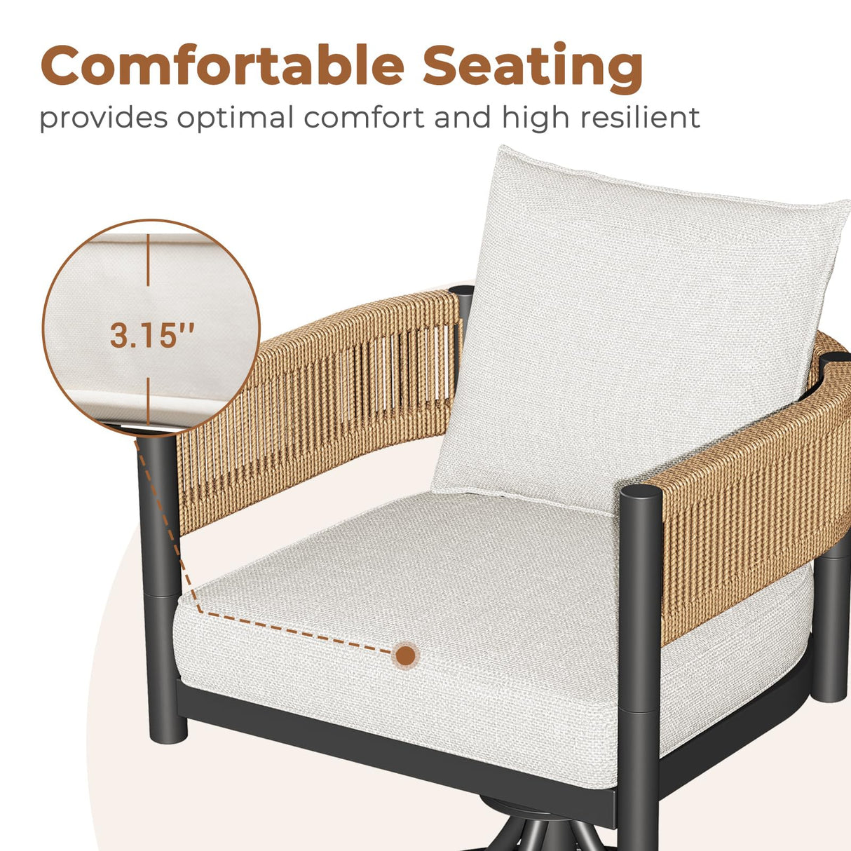 Grand patio 7-Piece Outdoor Dining Set for 6 with 1 Rectangle Expandable Table for 4-6 Person, Metal Woven Wicker Swivel Patio Chairs with Thickened Cushions for Yard, Poolside, Deck (Natural) Grand patio