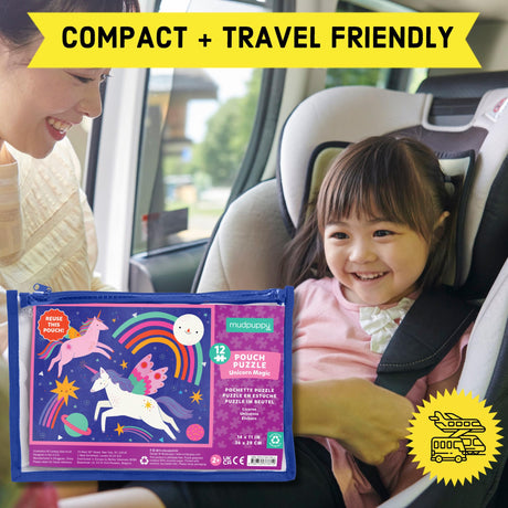 Mudpuppy Unicorn Magic – 12 Piece Puzzle with Reusable Zipper Pouch Featuring Colorful and Fun Illustrations of Magical Unicorns Perfect for Easy Storage and Travel Mudpuppy