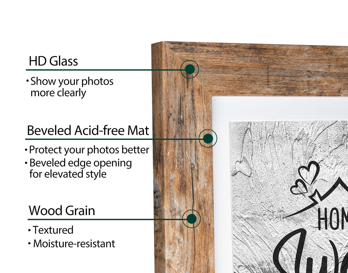 Califortree Rustic Brown 5x7 Picture Frame - Display Photos 4x6 with Mat or 5x7 Without Mat - HD Glass Inside, Wall and Tabletop - Set of 2 Califortree