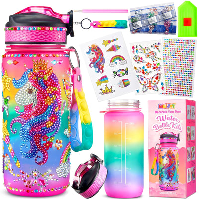 Decorate Your Own Water Bottle Kits for Girls - Kids Water Bottle Birthday Gifts for 4 5 6 7 8-12 Year Old Girl Diy Unicorn Birthday Decorations Arts and Crafts for Kids Ages 6-8 Girls Christmas Gift