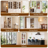 Vyre 70.8" Tall White Bookshelf, Farmhouse Modular Bookcase with 6-Tier Adjustable Shelves, Large Storage Cabinet for Home Office, Living Room, Set of 4 Vyre