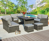 AECOJOY 7 Pieces Patio Furniture with Cover, Wicker Rattan Outdoor Set Clearance with Dining Table&Chair, Grey AECOJOY