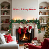 9FT Christmas Garland with Lights, Pre-Lit Garlands for Christmas Decoration with 60 LED Lights, Berries, Bows, Ball, Flower, Leaves, Battery Operated Indoor & Outdoor Christmas Decor PROSWIFT