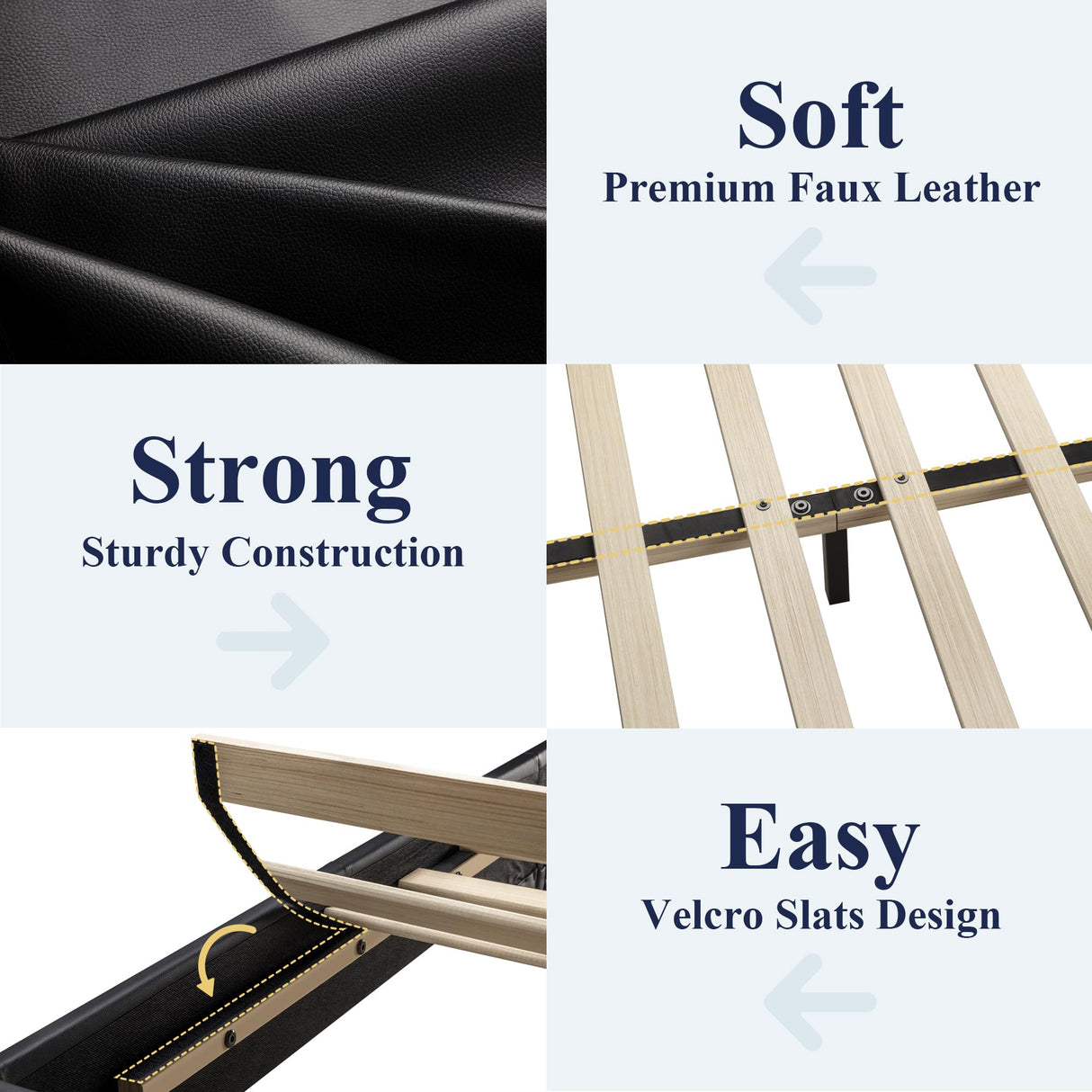 Allewie King Size Bed Frame with Adjustable Headboard, Faux Leather Platform Bed with Wood Slats, Heavy Duty Mattress Foundation, No Box Spring Needed, Noise-Free, Easy Assembly, Black Allewie