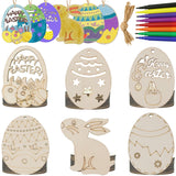 SHEHARUHI 56 PCS Easter Wooden Hanging Ornaments Unfinished Ornaments with Bunny to Paint Wood Slices Eggs Crafts for Kids DIY Easter Decorations Party Supplies Decor SHEHARUHI