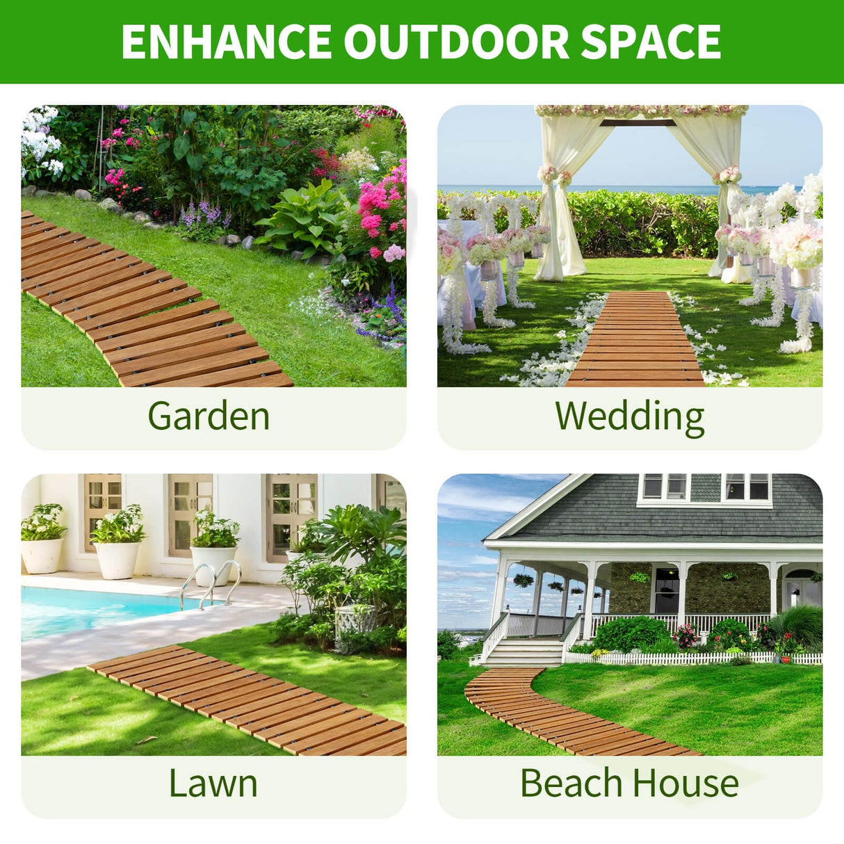 Wooden Garden Pathway Outdoor Walkway - 8 FT Roll Out Garden Pathway Walkway, Wooden Walkway with Non-Slip Surface, Decorative Boardwalk Path for Outdoor Garden Backyard Wedding Party xinyoec