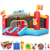 Bounce House for Kids, 13FT Large Inflatable Bounce Castle with Blower Blow Up Jumping Bouncer with Double Slide, Obstacle Poles & Target Toss Game, Champion Race Car Theme AKEYDIY