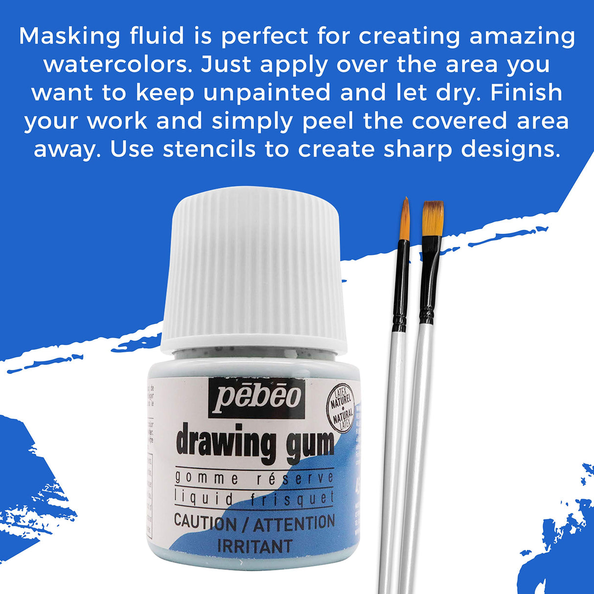 Pebeo Drawing Gum Made in France - Masking Fluid for Watercolor Painting and Various Art Projects - Bundled with Moshify Applicator Brush Set Moshify