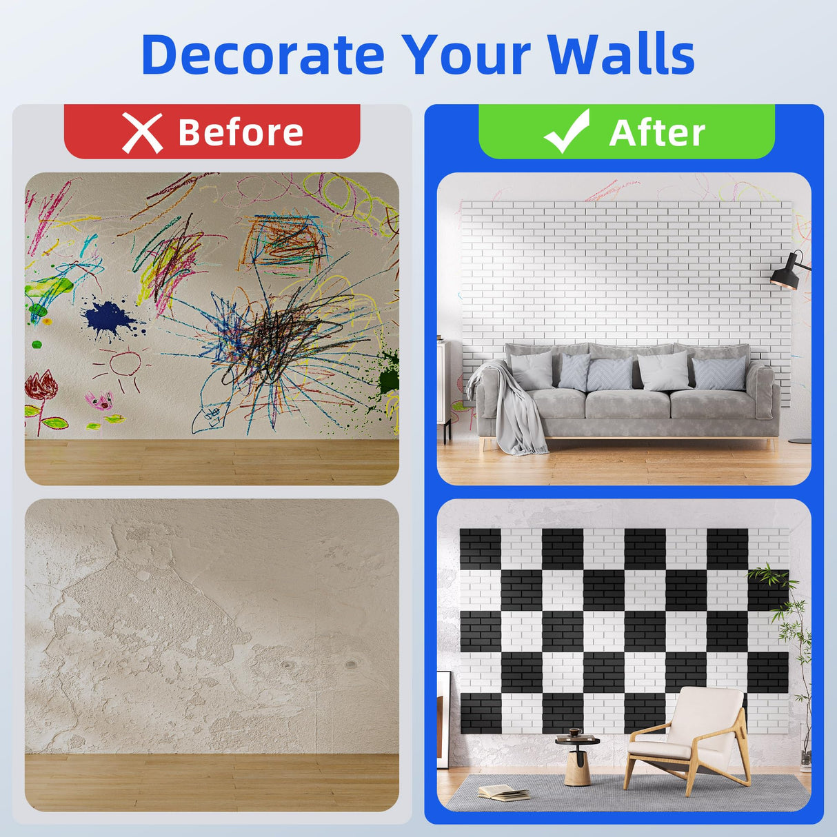 12 Pack Acoustic Panels with Self Adhesive, 12" X 12" X 0.4" High Density Sound Proof Foam Panels for Walls, Soundproof Wall Panels, Brick Sound Absorbing Panels for Home Studio Office Decor - White NEPIS