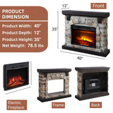 Electric Fireplace with Mantel, 40”W Faux-Stone Fireplace Mantel，Tall Fire Place Heater Freestanding with LED Flame for Living Room Bedroom, 40”Wx12”Dx35”H, Gray Edwin's Choice