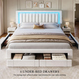YITAHOME Queen Size Bed Frame with Adjustable Headboard, 4 Storage Drawers and RGB LED Lights, Velvet Upholstered Platform Bed with USB Ports, No Box Spring Needed, Fast Assembly, Noise-Free, White YITAHOME