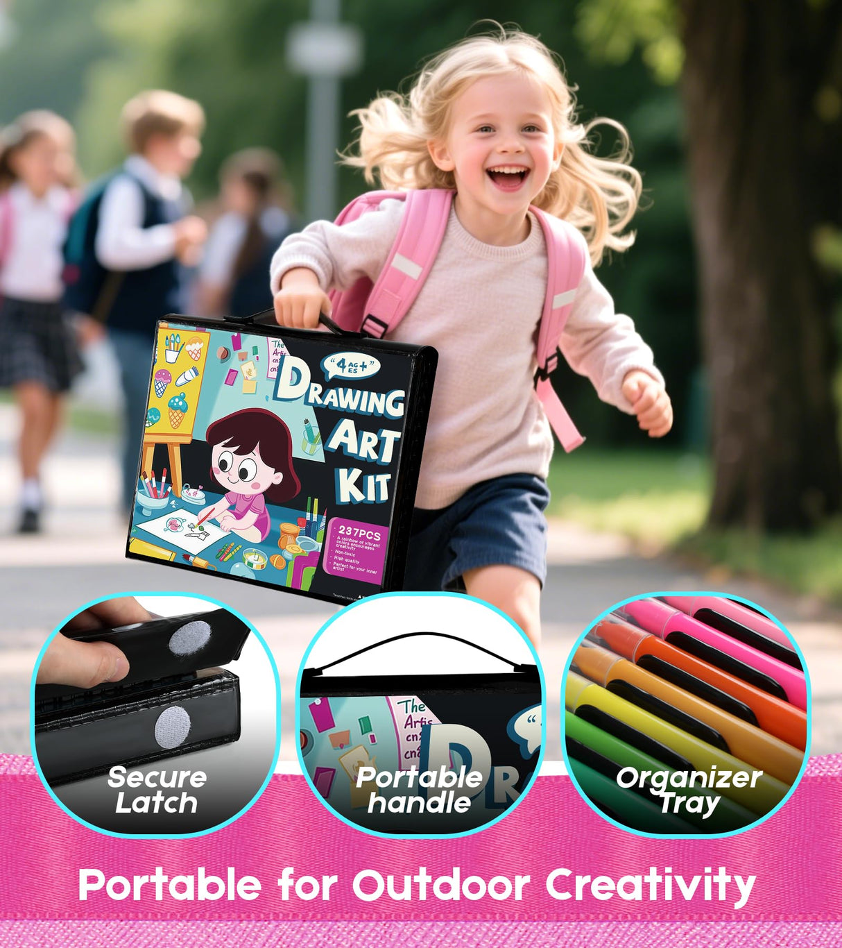 237-Piece Kids Art Set with Double-Sided Easel, Painting Kits for Kids Ages 4-8, Non-Toxic Art Supplies for Girls & Boys, Drawing Set with Watercolor, Oil Pastels, resent for Young Artists-Black Color More