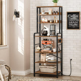 HOOBRO 68.1-Inch Rustic Brown Bakers Rack with Power Outlets and 7-Tier Storage Shelves HOOBRO