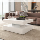 White LED Coffee Table for Living Room, Square Coffee Table with Lights, Lighted Cocktail Table, Mid Century Table with Lights, Modern Center Table with Storage, High Glossy Surface, 30 Inch WoodArtSupply