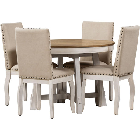 Harper & Bright Designs TREXM 5-Piece Farmhouse Dining Table Set Wood Round Extendable Dining Table and 4 Upholstered Dining Chairs (Oak Natural Wood Harper & Bright Designs