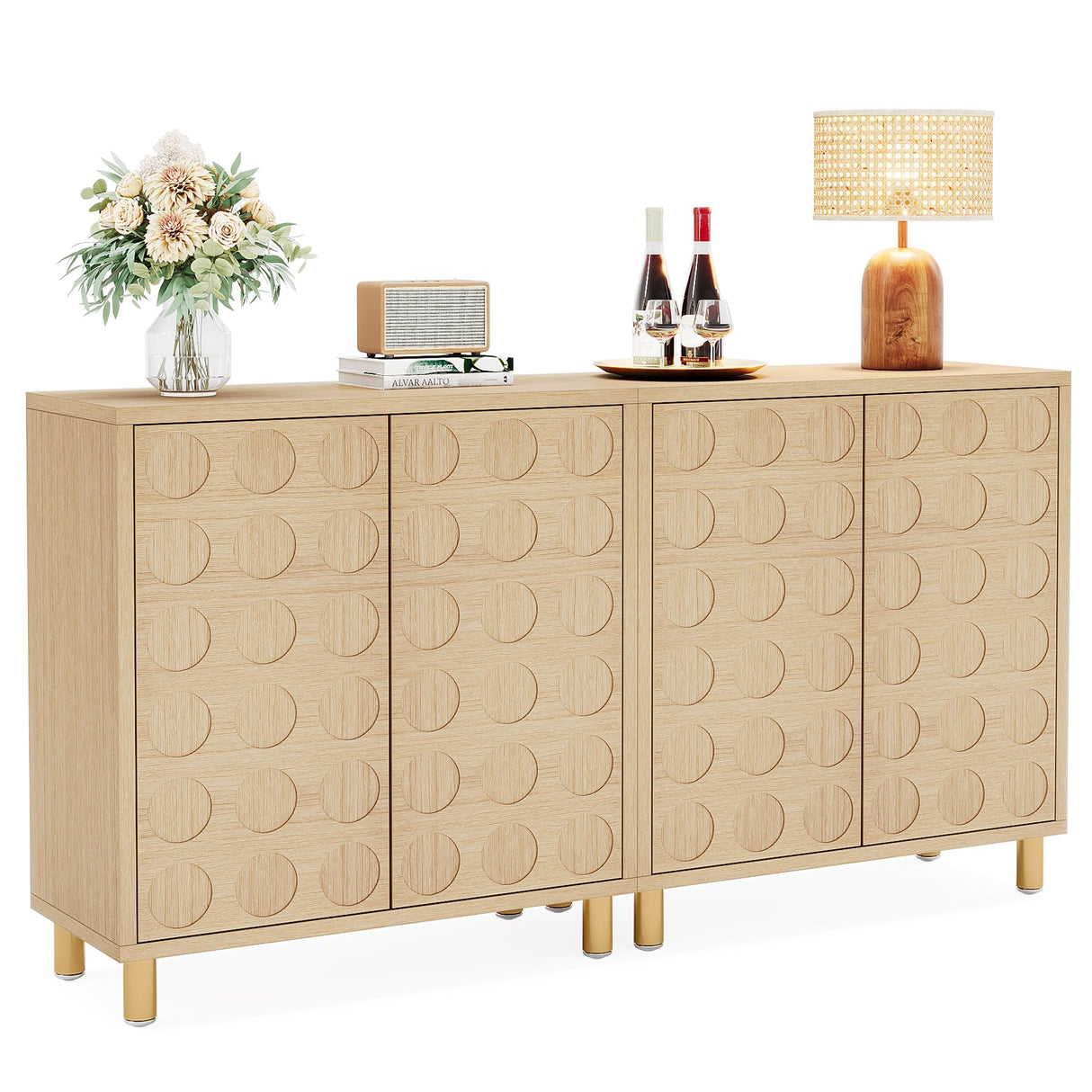 Tribesigns Buffet Sideboard Set of 2, 57-Inch Large Buffet Cabinet with Storage and 4 Doors, Modern Credenzas Coffee Console Accent Cabinet for Entryway, Kitchen, Living Room, Natural Tribesigns