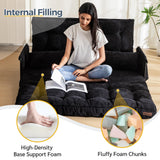 MAXYOYO Adjustable Floor Sofa Couch with 2 Pillows, Multi-Functional Bean Bag Bed, 5-Position Foldable Lazy Sofa Sleeper Bed with Armrest, Versatile Floor Seating for Reading, Black, Double MAXYOYO