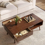 Vadisun 100% Solid Wood Coffee Table with Storage, Mid Century Modern Coffee Tables for Living Room, 39.37" W Coffee Table with 2 Drawers for Home (Oak Walnut Colour) Vadisun