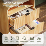 FURSUN 24" Fluted Nightstand with Charging Station, Wooden End Table with 2 Drawers Storage, Curved Profile Design, Modern Bedside Cabinet for Bedroom Living Room, Natural Oak FURSUN