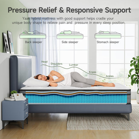 Yaak Twin Mattress 10 Inch, Hybrid Single Mattress in a Box, Individual Pocket Spring Twin Bed Mattress with Breathable Memory Foam, Pressure Relief, Medium Firm Twin Size Mattress 75"x39"x10" Yaak
