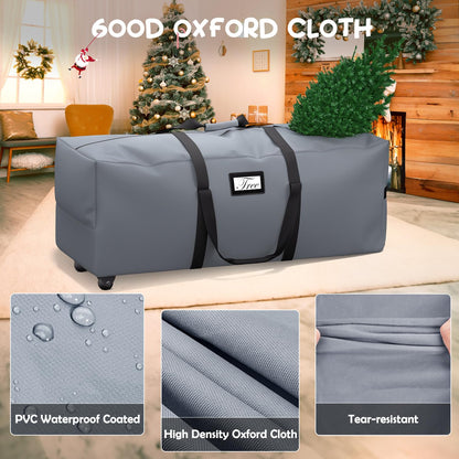 Mrrihand Christmas Tree Storage Bag 9Ft, Large Artificial Anti-Tear Heavy-Duty 600D Oxford Cloth Xmax Christmas Tree Storage Box 9FT with Rolling Wheels, Christmas Tree Storage Container(Grey)