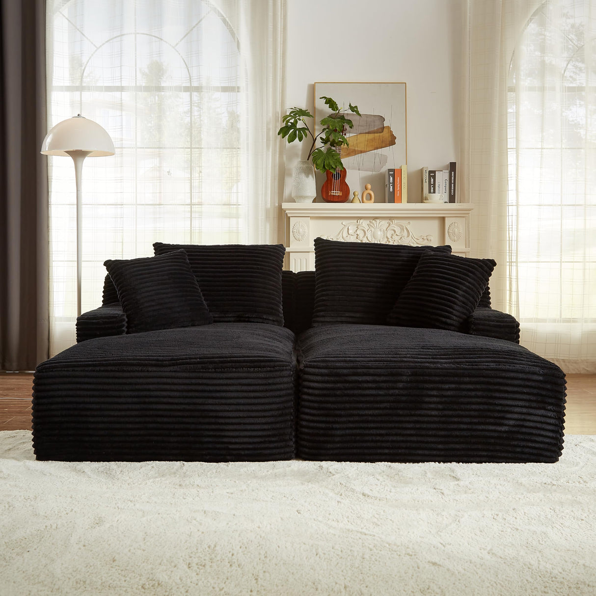 Tmsan 78.8" Oversized Double Chaise Lounge Sofa Indoor, Corduroy Boneless Couch Bed Comfy Foam Compressed Cloud Loveseat Sleeper Chair for Living Room Apartment Office Tmsan