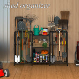 keomaisyto Garden Tool Organizer, Heavy Duty Yard Tool Tower Rack for Garage Organization and Storage, 3 Tier Utility Garden Tool Rack with hooks for Garden/Shed/Garage/Yard/Basement/Lawn keomaisyto