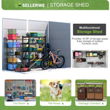 SELLERWE 8x4x6 FT Resin Lean to Shed, Waterproof Outdoor Storage Shed with Floor, Window, Lockable Door & 2 Windows, Tool Shed for Patio Garden, Lawn, Backyard, Dove Grey SELLERWE