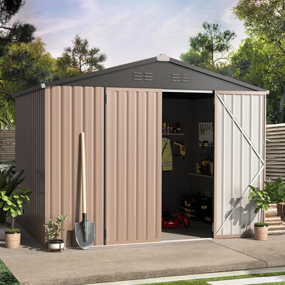 AECOJOY 8' x 6' Metal Storage Shed for Outdoor, Steel Backyard 6x8 Sheds & Outdoor Storage with Lockable Doors, Utility and Tool Storage for Garden, Backyard, Patio, Outside use