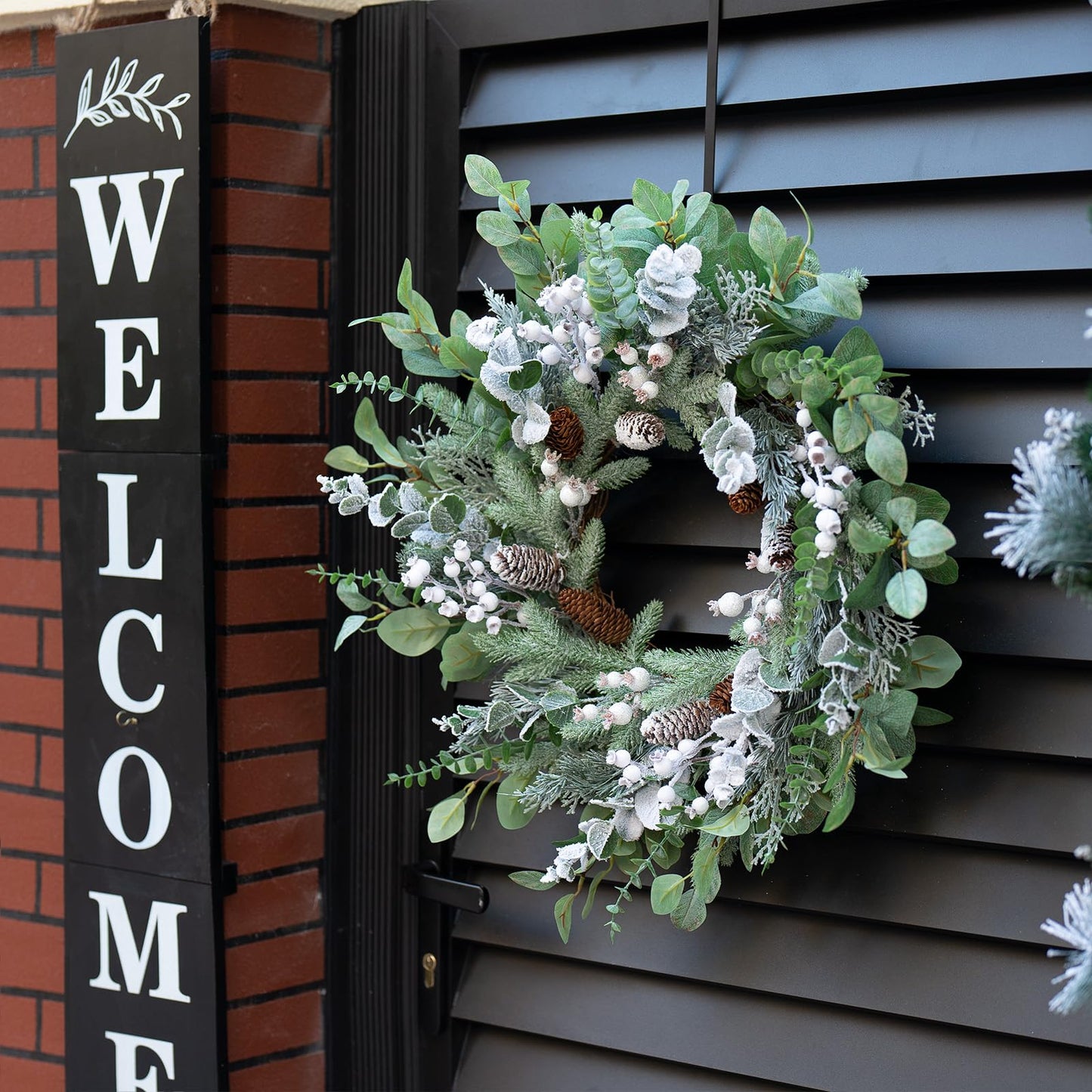 Christmas Wreath for Door, Soomeir Large Size Winter Wreaths with Berries, Christmas Poinsettia and Velvet Bow, for Home Wall Window Porch Indoor Outdoor