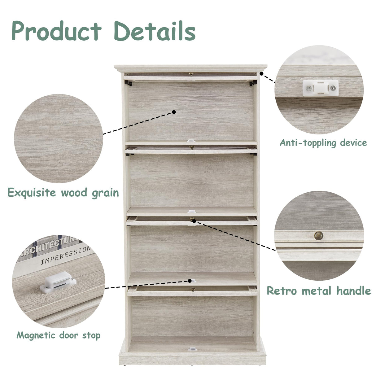 HIUU White Display Curio Cabinet with Glass Doors,White Showcase Display Cabinet,Shelves with Flip-Up Glass Doors,Farmhouse Barrister Bookcase HIUU