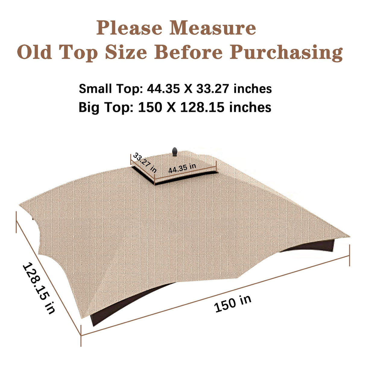 SCOCANOPY Light Beige Ripstop Replacement Top for Lowe's Allen Roth 10X12 Gazebo Model #GF-12S004B-1/ GF-12S004BTO SCOCANOPY