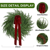 ENVEN Artificial Norfolk Pine & Cedar Christmas Wreath with Velvet Bow – Real Touch Faux Greenery Holiday Front Door Decoration for Indoor Outdoor Use ENVEN
