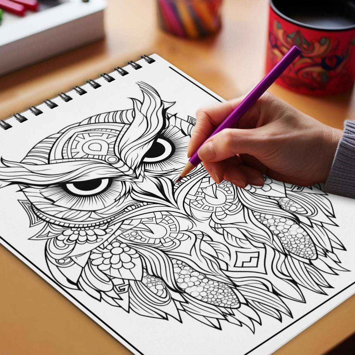 Netecom Owl Mandala Coloring Book Spiral Bound for Adults, Soft Cover, 30 Calming Coloring Pages in Owl Mandala Designs for Stress Relief and Relaxation Netecom