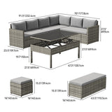 YITAHOME 6-Piece Patio Furniture Set, All-Weather Wicker Outdoor Sectional Sofa with Lift-Top Table & Ottoman, Patio Conversation Set for Deck, Backyard, Porch - Gray Gradient YITAHOME