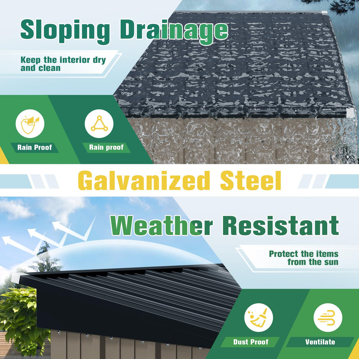 Flamaker Storage Shed Waterproof Metal Garden Shed with Lockable Door Utility Tool Shed Outdoor Storage for Backyard, Patio and Lawn (5 x 3 FT) Flamaker