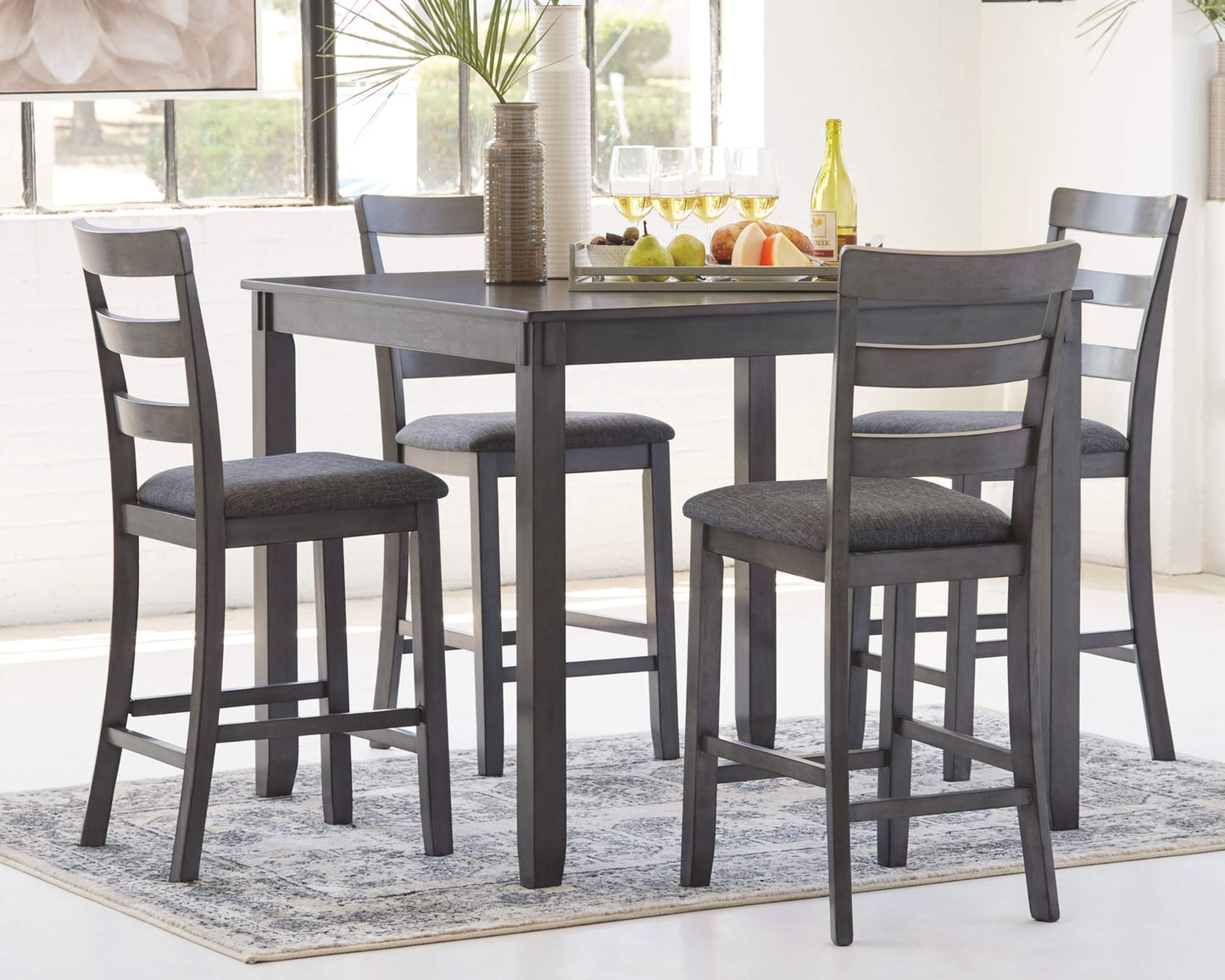 Signature Design by Ashley Bridson 5 Piece Counter Height Dining Room Set, Includes Table & 4 Bar Stools, Gray - WoodArtSupply