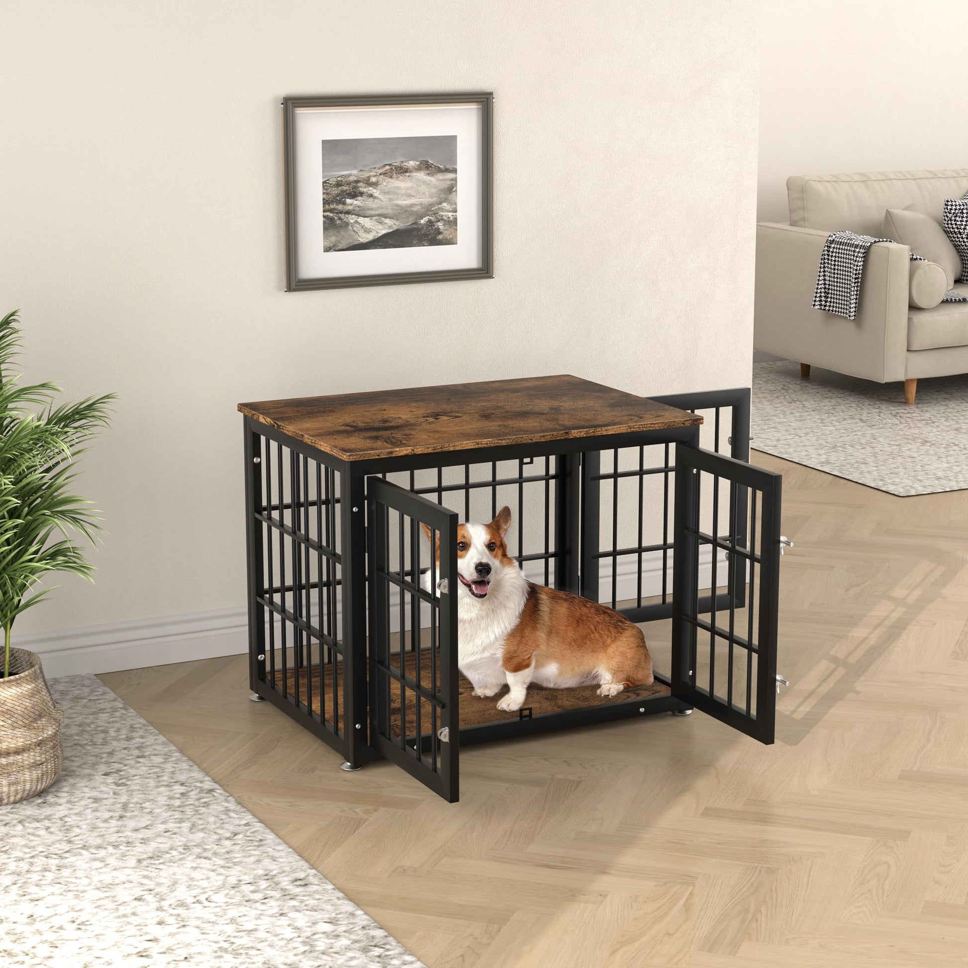 rehomerance Rustic Heavy Duty Dog Crate Furniture for Small and Medium Dogs, Decorative Pet House End Table, Wooden Cage Kennel Furniture Indoor - WoodArtSupply