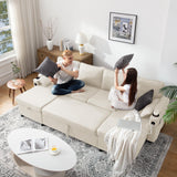 DURASPACE Sofa Bed Sleeper Sofa Pull Out Couch with Double Storage Chaise, Sectional for Living Room, U Shaped Couch with Removable Covers (Beige) DURASPACE