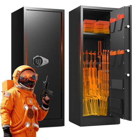 HEANVO 10-14 Gun Cabinet,Large Gun Safe for Rifles and Pistols,Shotgun Safe,Gun Safes for Rifle and Password Lock,Gun Cabinet for Home with Adjustable Shelves with Dual Alarm & Mute Mode HEANVO