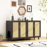 Lovinouse Large Cat Litter Box Enclosure,Hidden Kitty Litter Furniture with Sisal Covered Doors,2-Layer Wooden Cat Washroom Cabinet w/Adjustable Shelf, Side Table for Living Room,Black Lovinouse