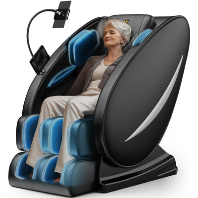 Zero Gravity Full Body Massage Chair Recliner with Heat Therapy, Bluetooth Speaker, Air Compression Massage, Foot Roller, Touch Screen, Space-Saving Design, Faux Leather (Black)