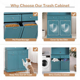 Ayiseedmid Tilt Out Trash Can Cabinet, Kitchen Pantry Cabinet, Tilt Out Laundry Hamper Cabinet with Hideaway Drawer, Recycling Freestanding Dog Food Storage Cabinet in Blue Ayiseedmid