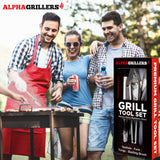 Grilling Accessories - Stainless Steel Heavy Duty Grill Tools Set BBQ Accessories for Outdoor Grill with Spatula, Fork, Brush & Tongs - Grilling Gifts for Men Valentines Day Gifts for Him Alpha Grillers