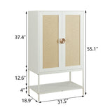 MtuxuYR Natural Rattan Wardrobe Closet，Elegant Handle Bedroom Armoire with Aluminum Hanging Rod,Wooden Freestanding Wardrobe Armoires with 2 Doors for Apartment Office(White) MtuxuYR