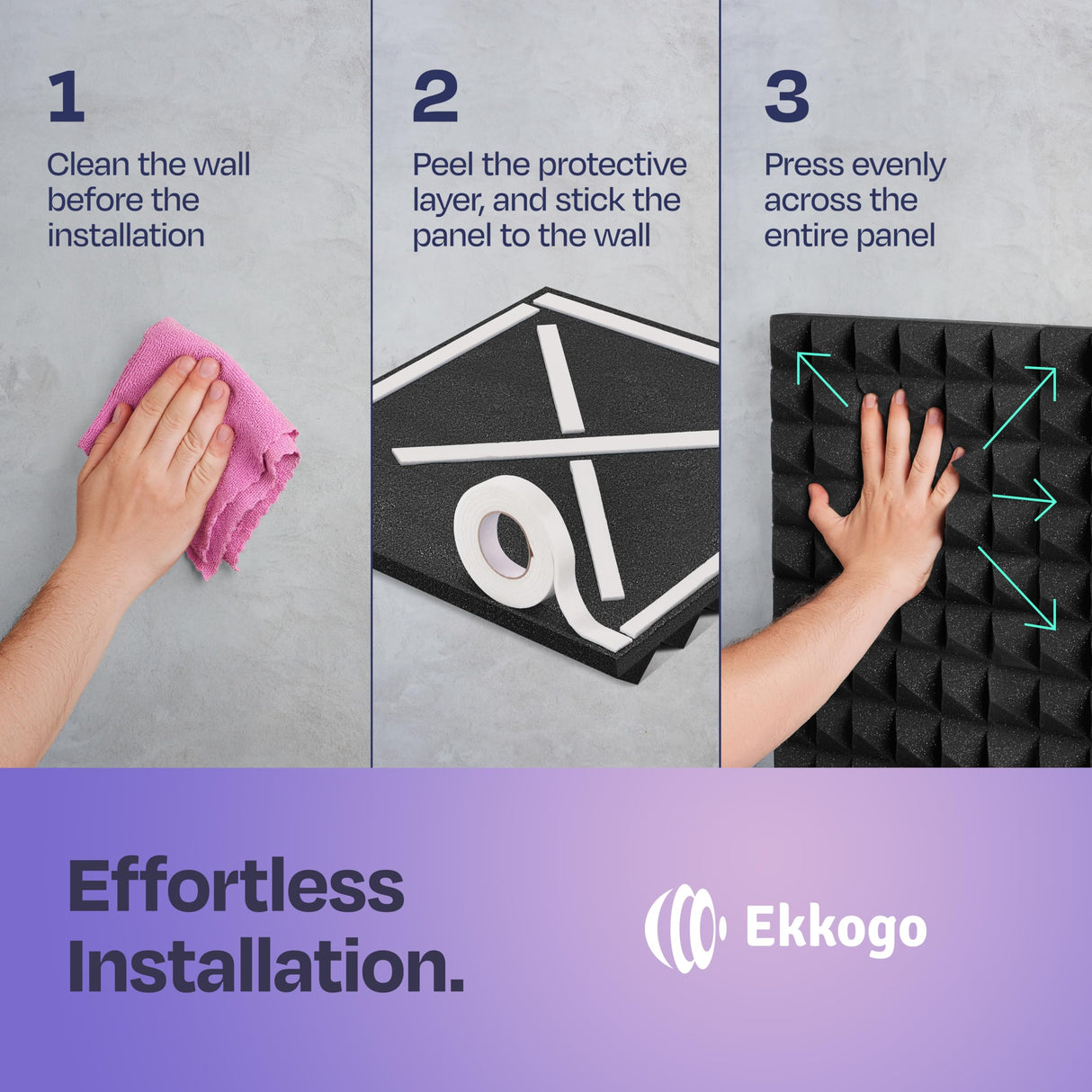 Ekkogo 18-Pack Sound Proof Foam Panels for Walls 12X12X2" Acoustic Panels Pyramid Style Sound Panels for Studio and Home Noise Reduction with Vibredux HD Ekkogo