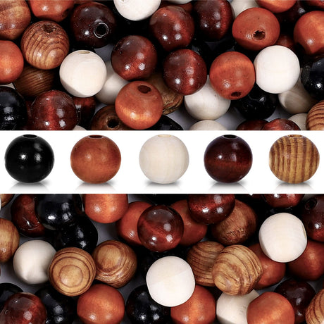 Whaline 240Pcs Farmhouse Rustic Fall Wood Beads Natural Round Wooden Beads Colorful Wood Beads with Hemp Rope Handmade Polished Boho Beads for Home Decor DIY Crafts Bracelet Necklace Making Supplies Whaline
