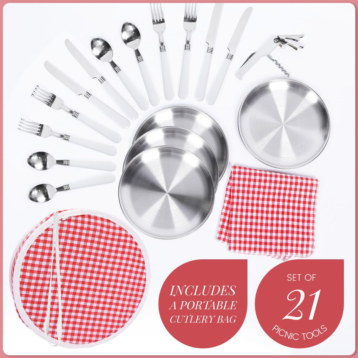 HYBDAMAI Wicker Picnic Basket Set for 4 with Lid and Handle Picnic Hamper with Washable Lining and Cutlery Set for Outdoor, Camping, Halloween, Christmas, and Birthday HYBDAMAI