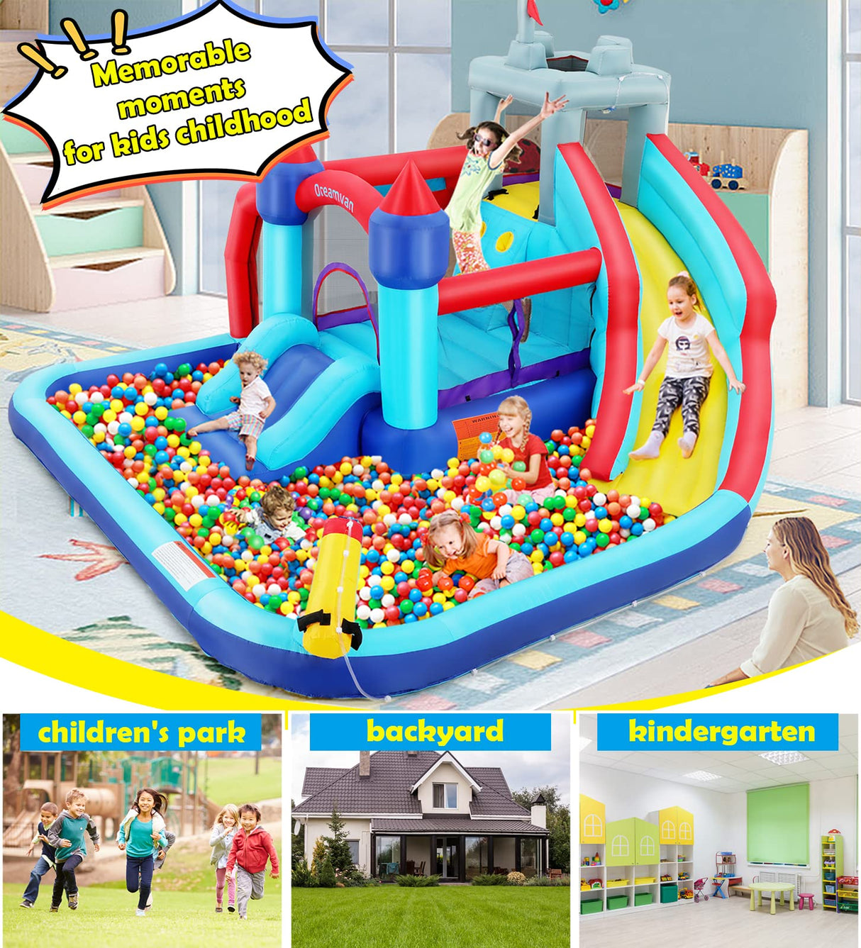 Wesoky Bounce House Water Slide for Kids, 10 in 1 Big Waterslide Inflatable Water Park with Splash Pool Long Slide Sprinkler Blower, Blow up Water Slides Bounce House for Kids Backyard Bouncy Castle Wesoky